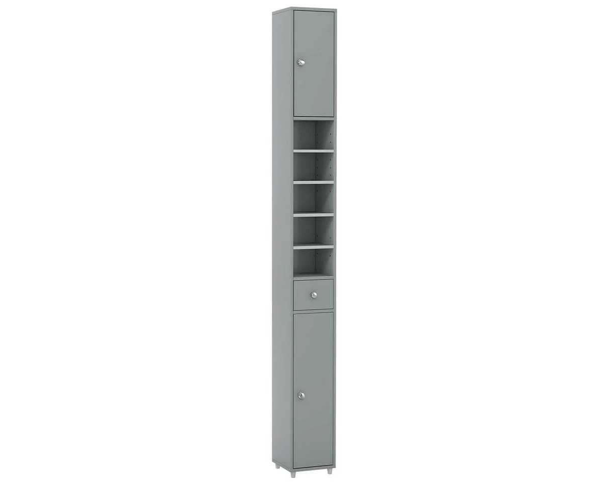 COSTWAY Hochschrank Badschrank schmal mit Schublade, Türen & 9 Fächern, 180cm weiß - Bild 2