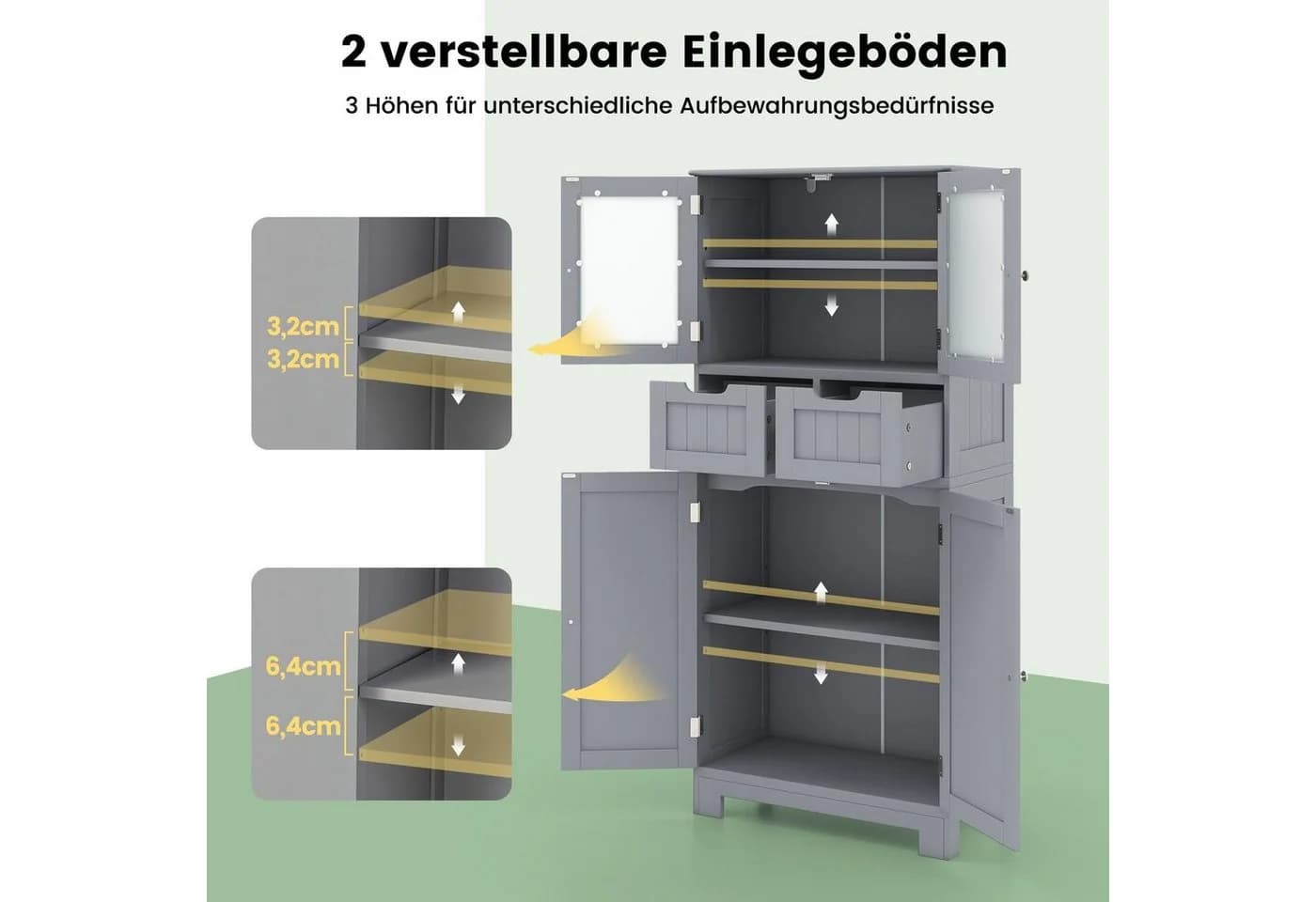 COSTWAY Badschrank mit Schublade, verstellbarem Regal, weiß 128cm - Bild 4