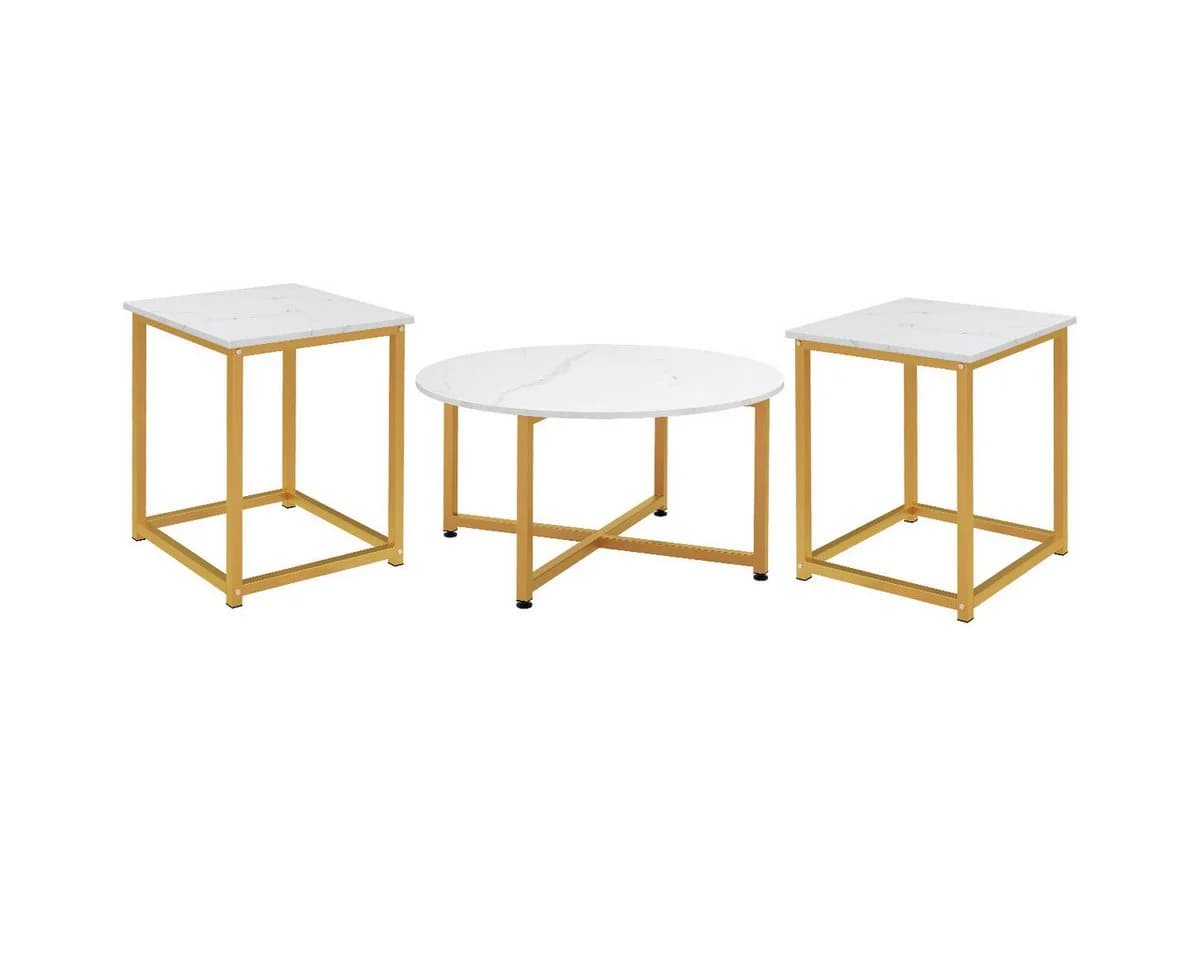 COSTWAY Satztisch 3er Set Couchtisch rund & quadratisch Holz Metallrahmen - Bild 2