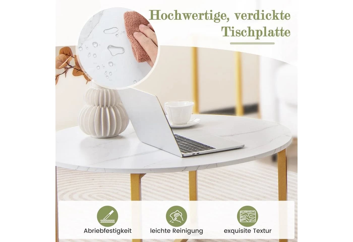 COSTWAY Satztisch 3er Set Couchtisch rund & quadratisch Holz Metallrahmen - Bild 3