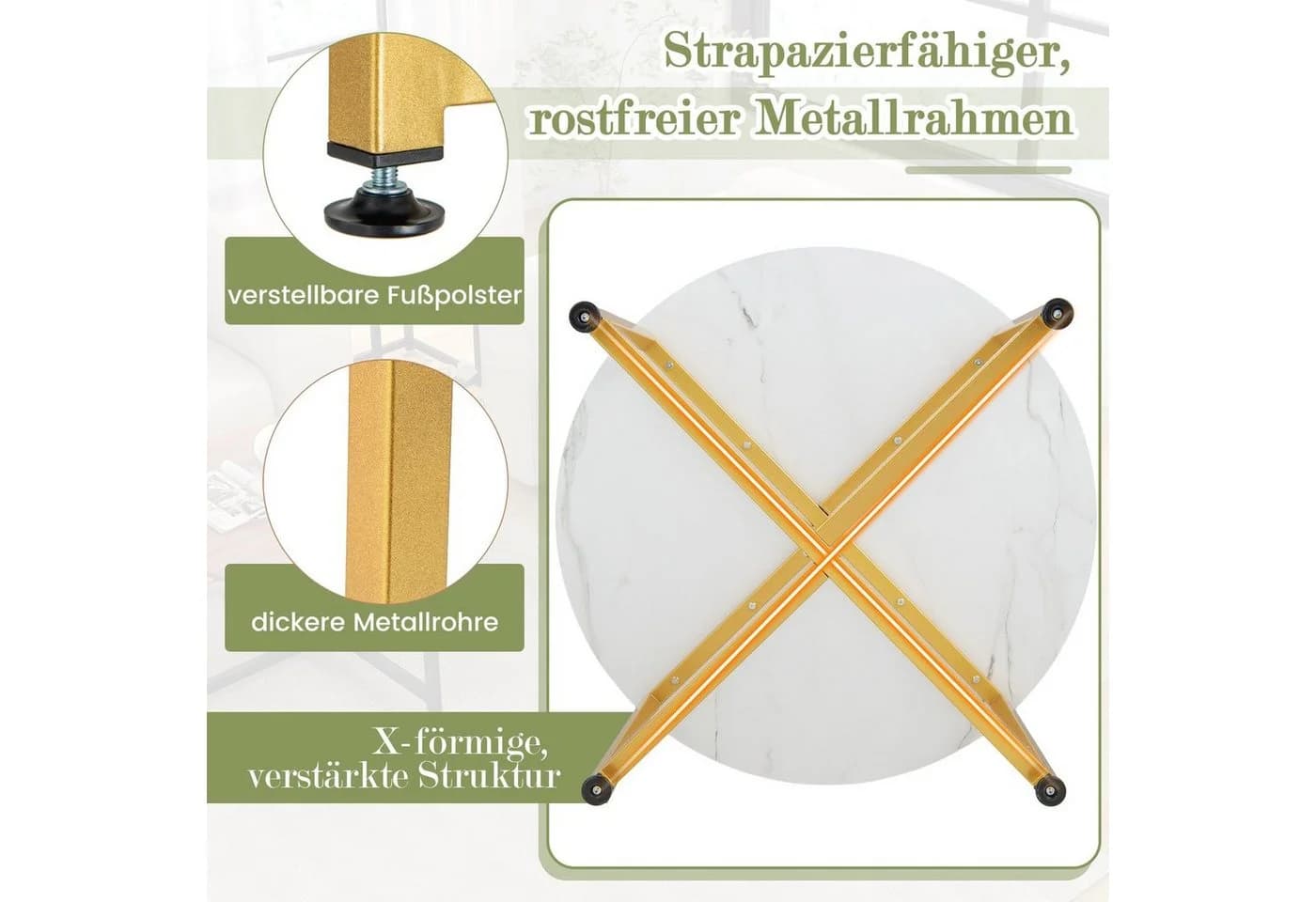 COSTWAY Satztisch 3er Set Couchtisch rund & quadratisch Holz Metallrahmen - Bild 4