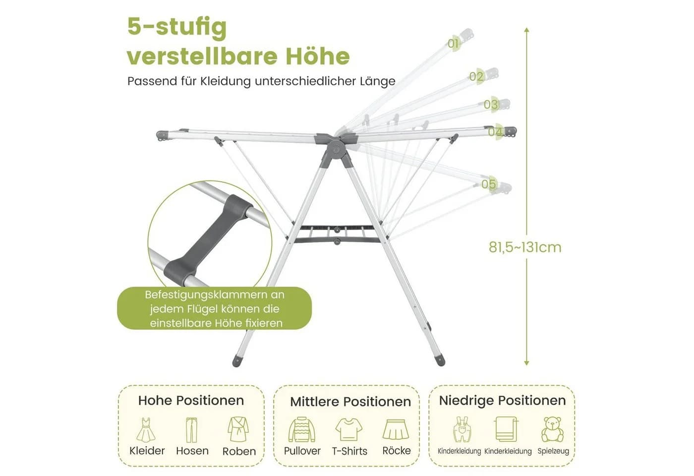 COSTWAY Flügelwäschetrockner Klappbar Ausziehbar 141cm - Bild 3