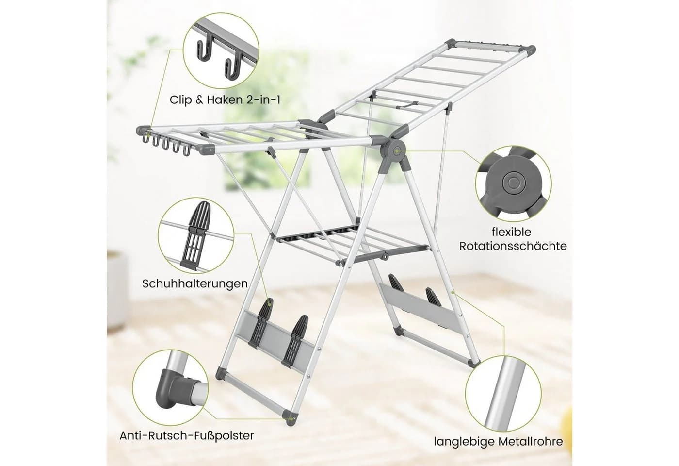 COSTWAY Flügelwäschetrockner Klappbar Ausziehbar 141cm - Bild 4