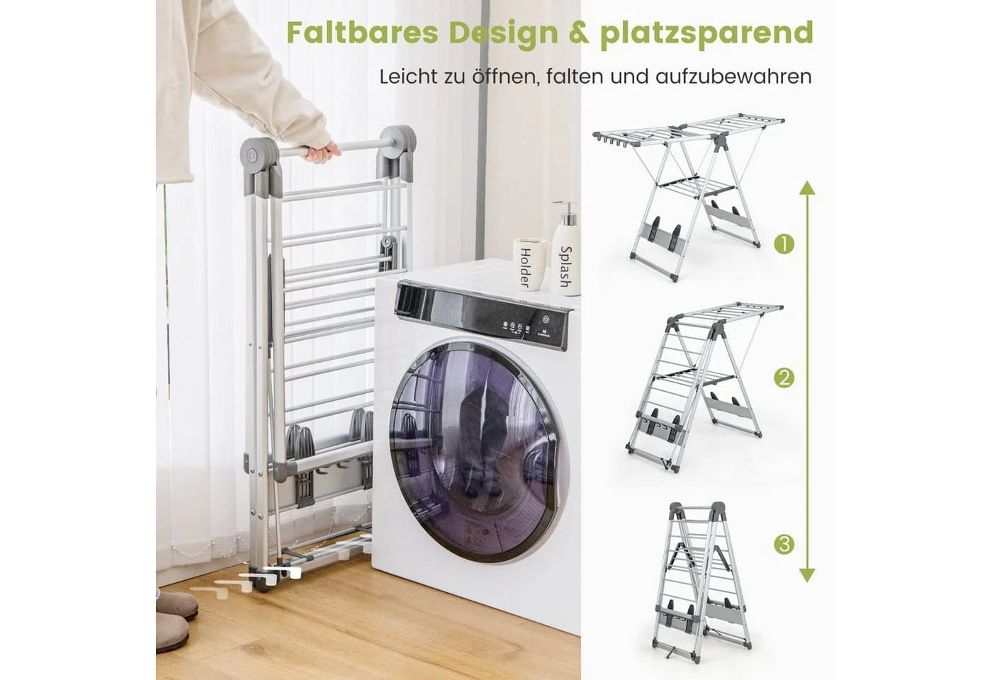 COSTWAY Flügelwäschetrockner Klappbar Ausziehbar 141cm - Bild 5