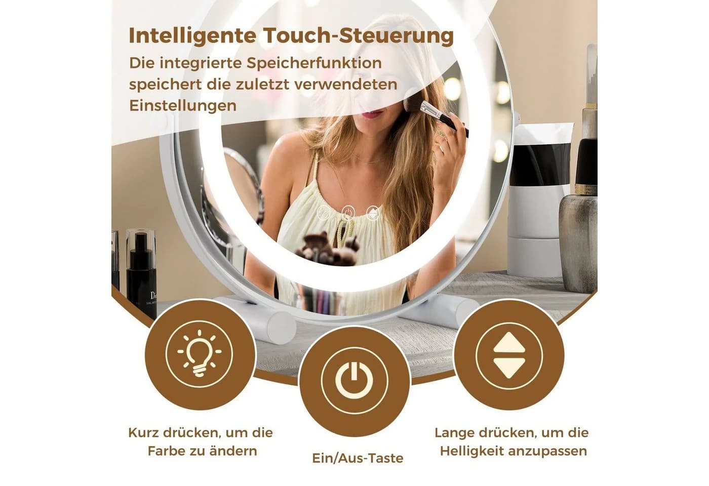 COSTWAY Schminkspiegel Weiß dimmbar mit Touchschalter 360° schwenkbar - Bild 3