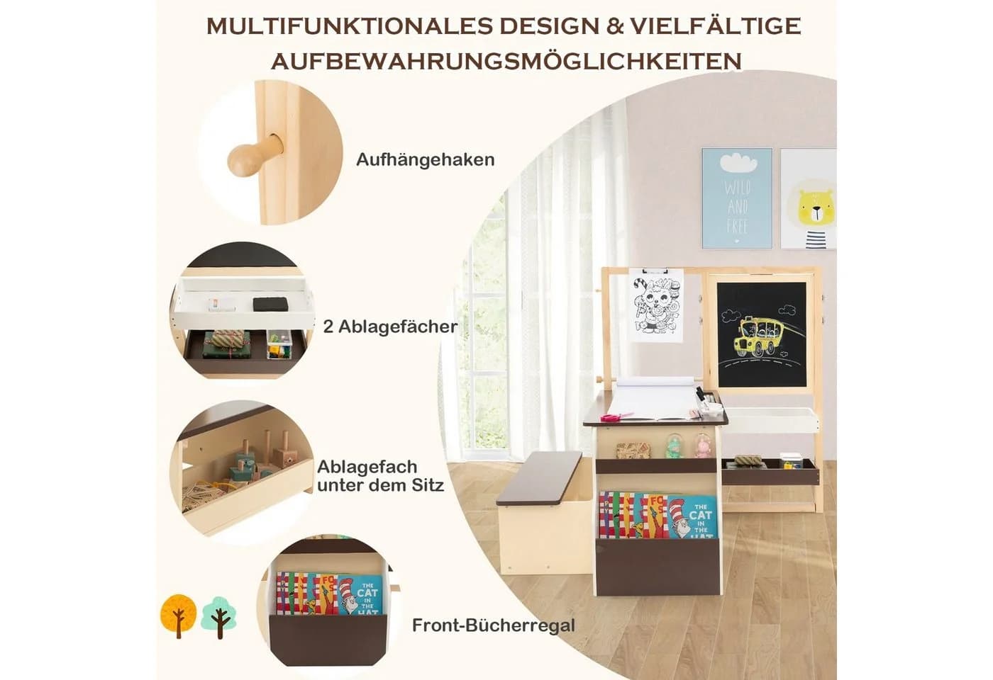 COSTWAY Kinder Staffelei 6-in-1 mit Bank, höhenverstellbar - Bild 3