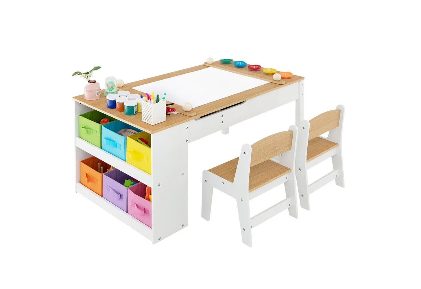 COSTWAY Kindersitzgruppe 3 TLG Tisch mit 2 Stühlen & Stauraum ab 3 Jahren - Bild 2