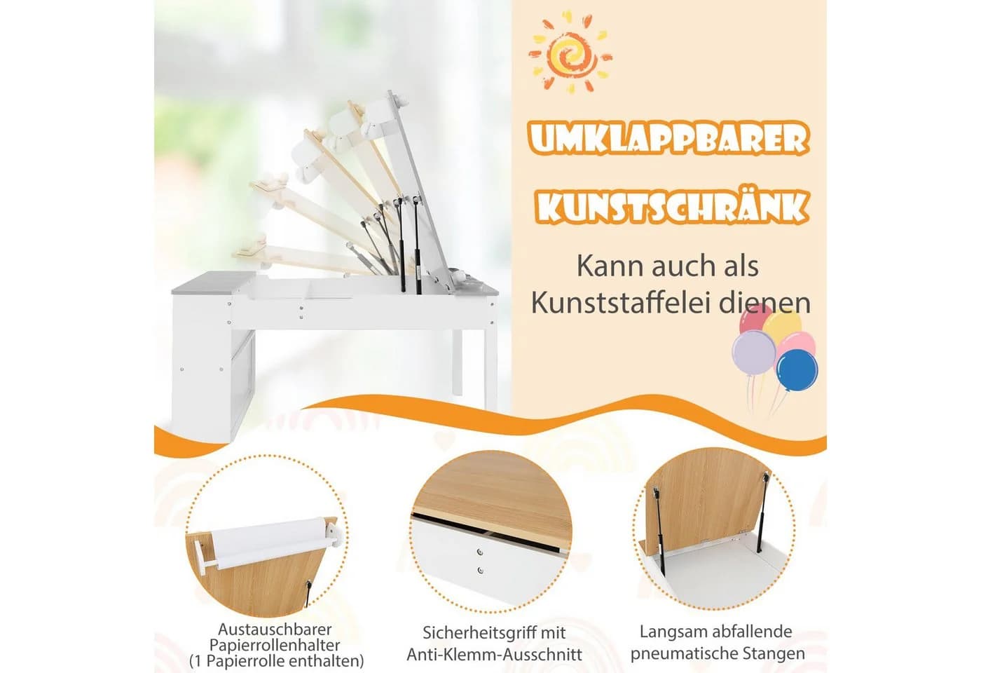 COSTWAY Kindersitzgruppe 3 TLG Tisch mit 2 Stühlen & Stauraum ab 3 Jahren - Bild 3