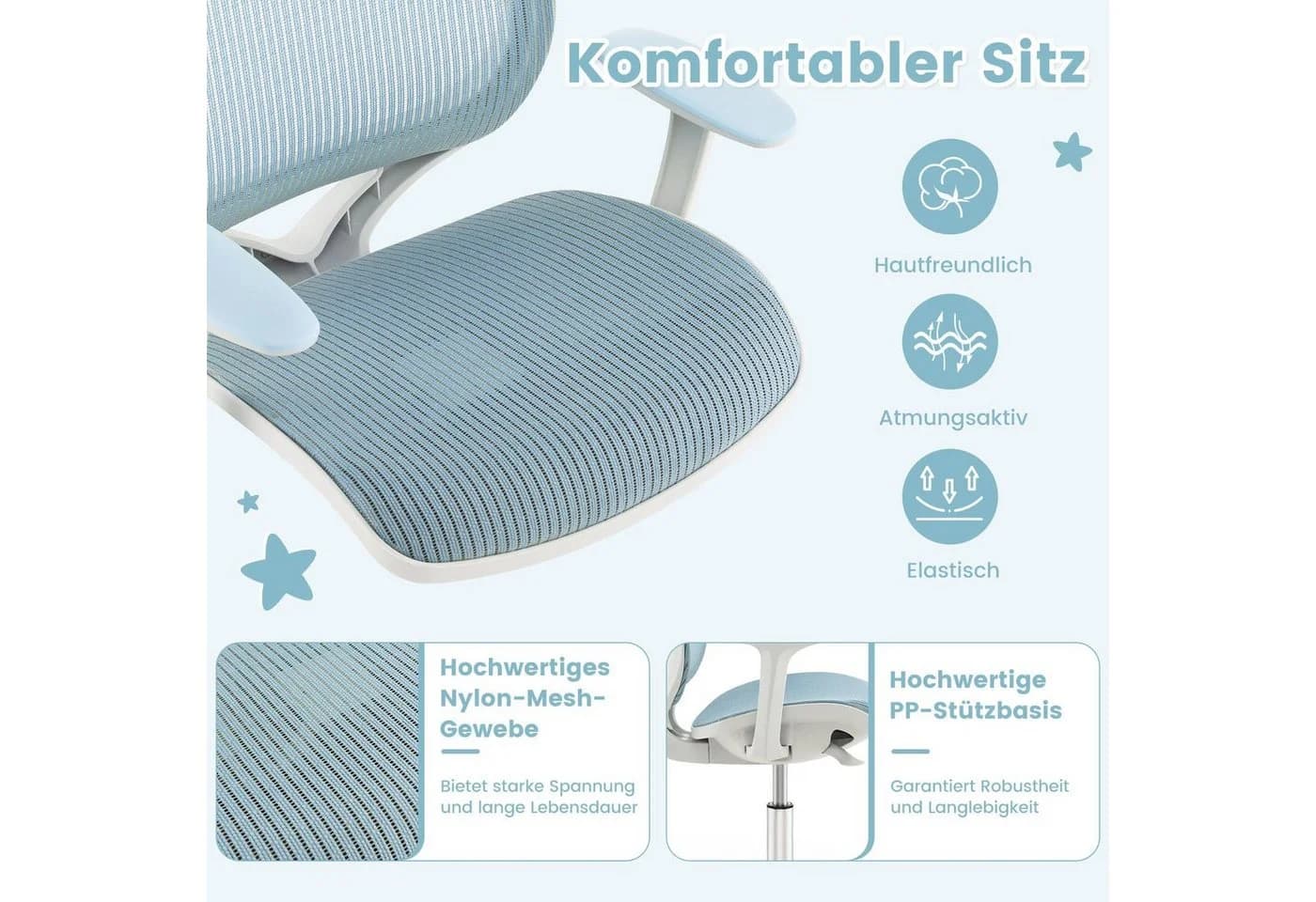 COSTWAY Kinderstuhl Drehstuhl 43-55cm höhenverstellbar mit Rollen 360° drehbar - Bild 3
