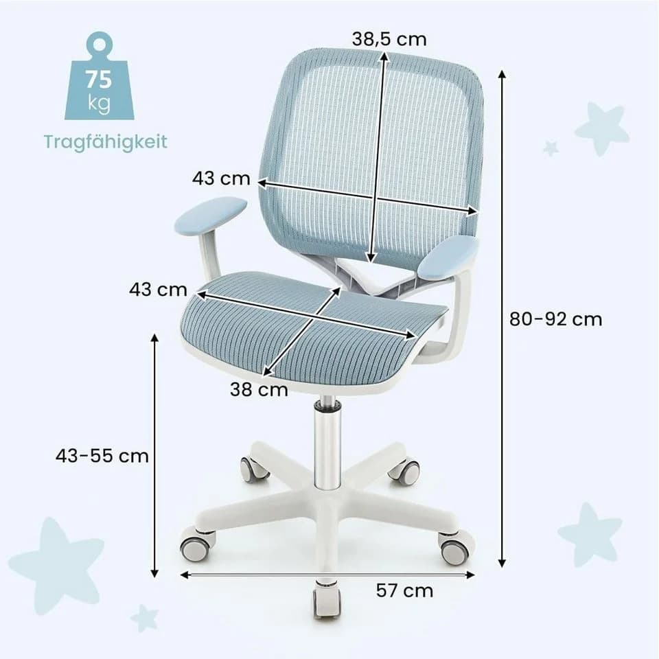 COSTWAY Kinderstuhl Drehstuhl 43-55cm höhenverstellbar mit Rollen 360° drehbar - Bild 5