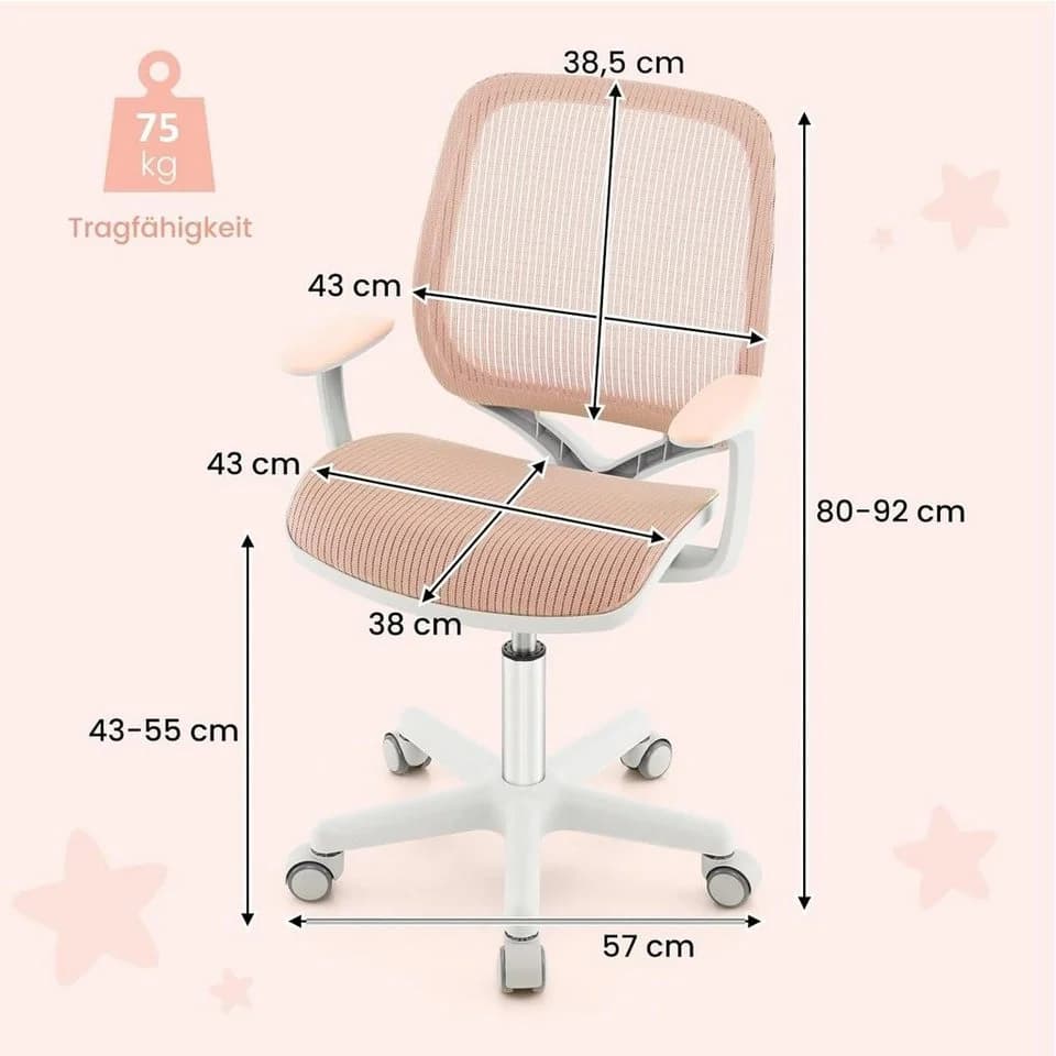 COSTWAY Drehstuhl Kinderstuhl Rosa 43-55cm Höhenverstellbar 360° Drehbar - Bild 5