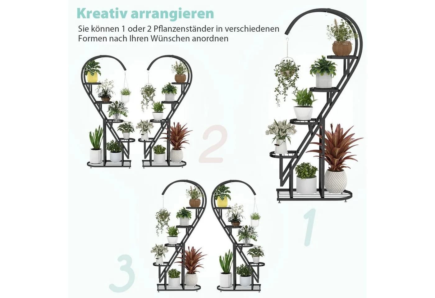 COSTWAY Blumenständer 2 St. Herzförmig 5-stufig Metall