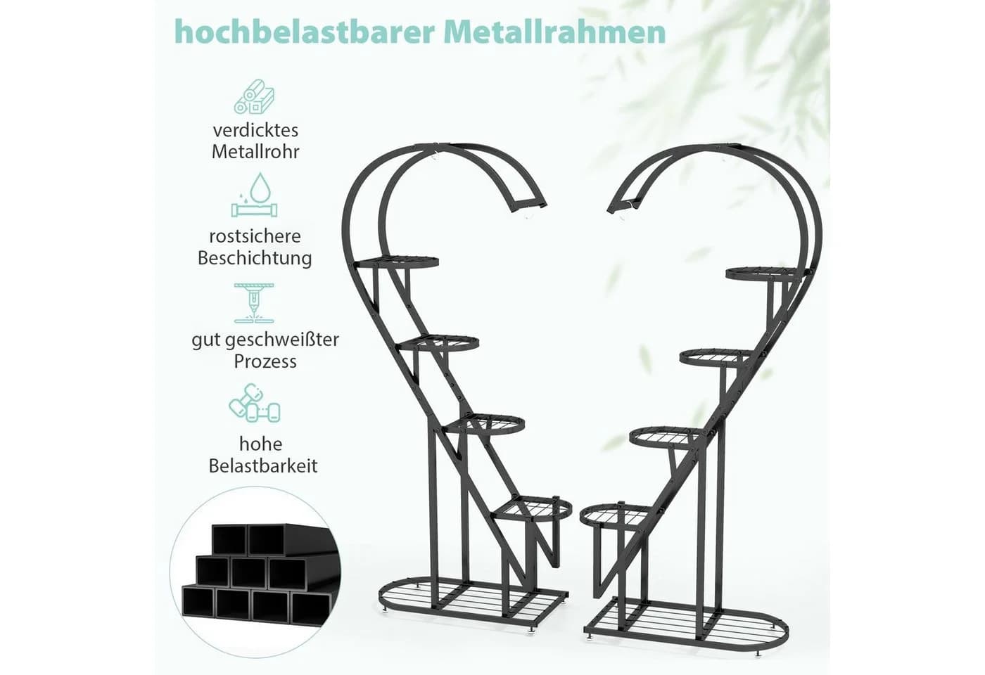 COSTWAY Blumenständer 2 St. Herzförmig 5-stufig Metall - Bild 3