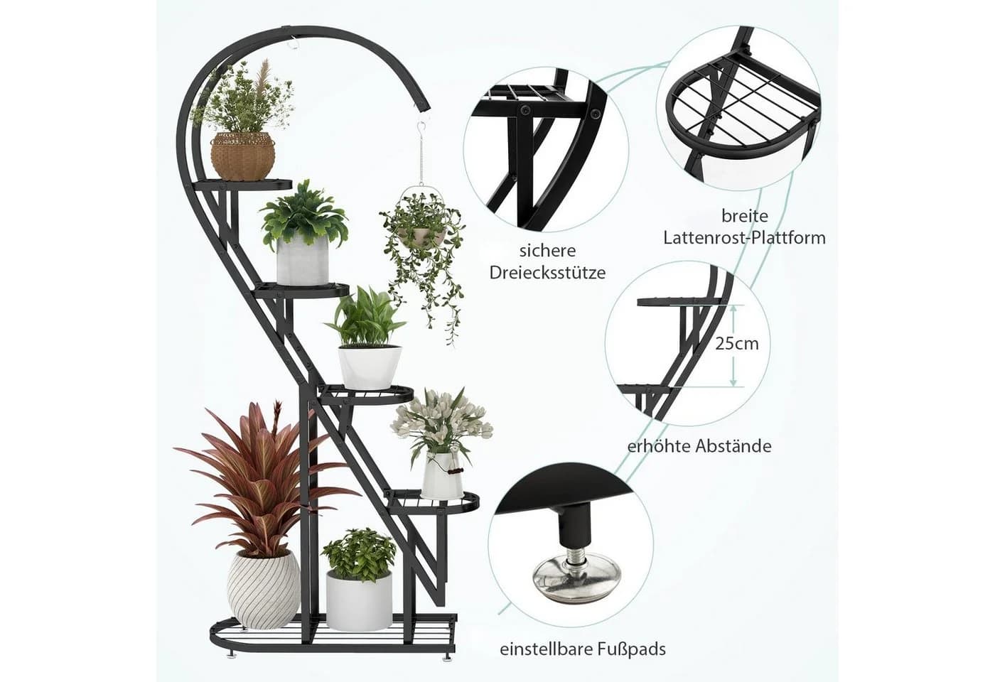 COSTWAY Blumenständer 2 St. Herzförmig 5-stufig Metall - Bild 5