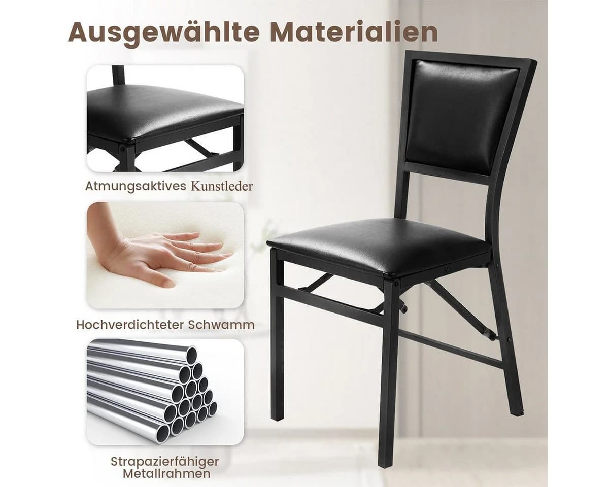 COSTWAY Esszimmerstuhl 2er Set Klappbare Küchenstühle Gepolstert Metall - Bild 4