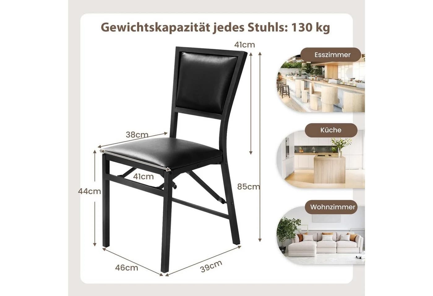COSTWAY Esszimmerstuhl 2er Set Klappbare Küchenstühle Gepolstert Metall - Bild 5