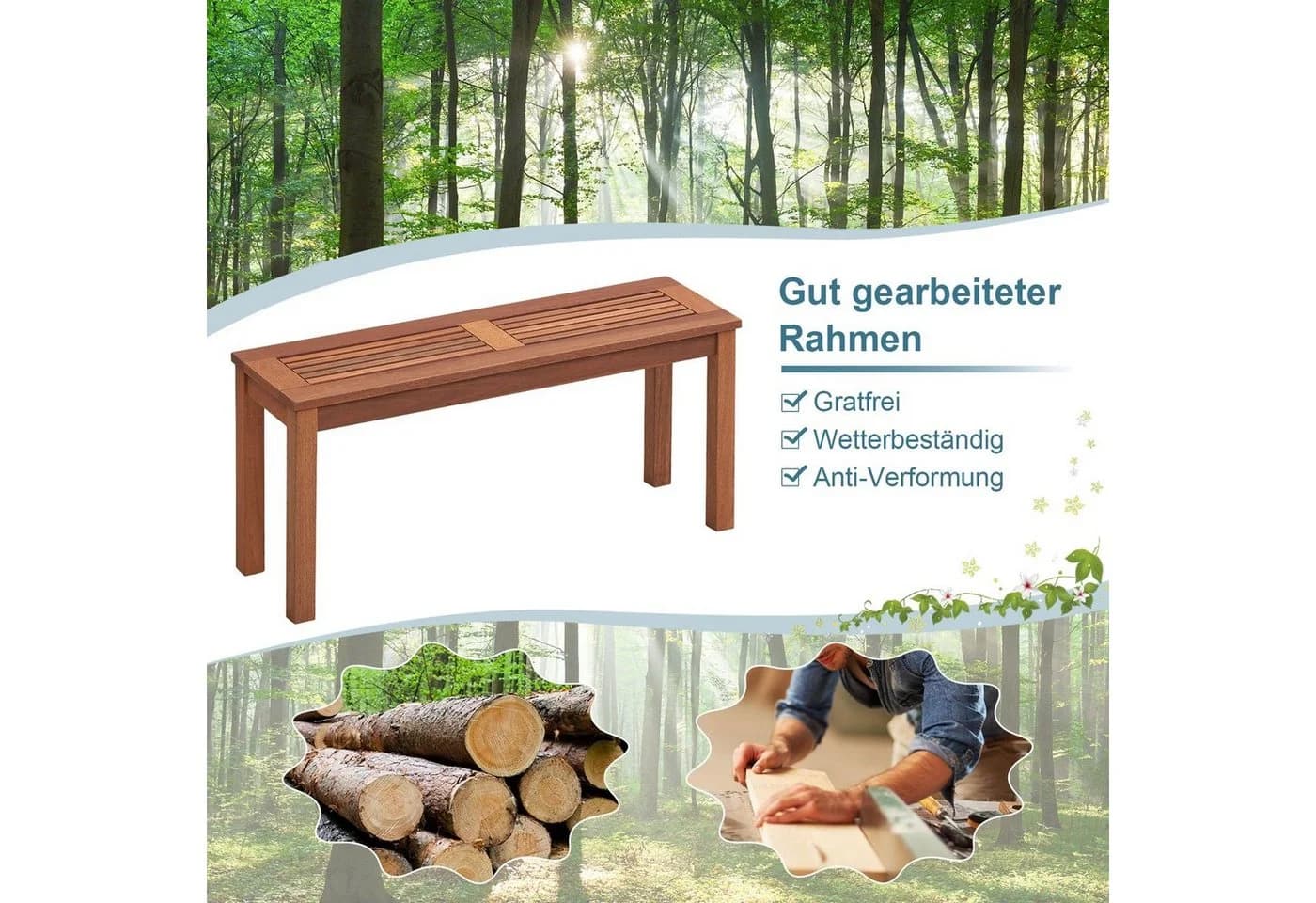COSTWAY Gartenbank 2-Sitzer Massivholz 100cm - Bild 3