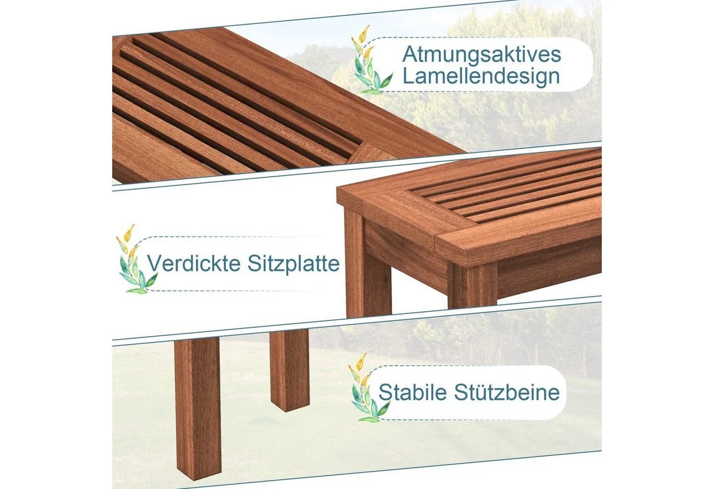 COSTWAY Gartenbank 2-Sitzer Massivholz 100cm - Bild 4
