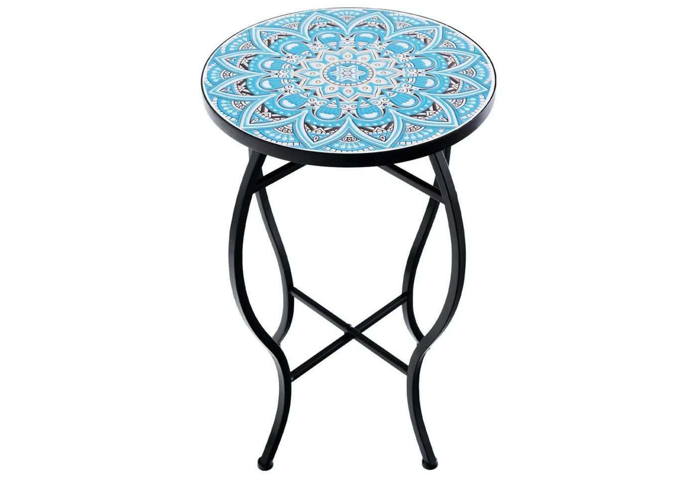 COSTWAY Gartentisch Mosaiktisch rund aus Metall & Keramik - Bild 2