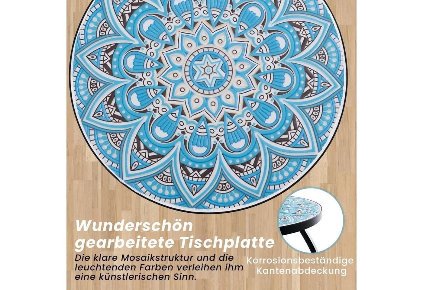 COSTWAY Gartentisch Mosaiktisch rund aus Metall & Keramik - Bild 3