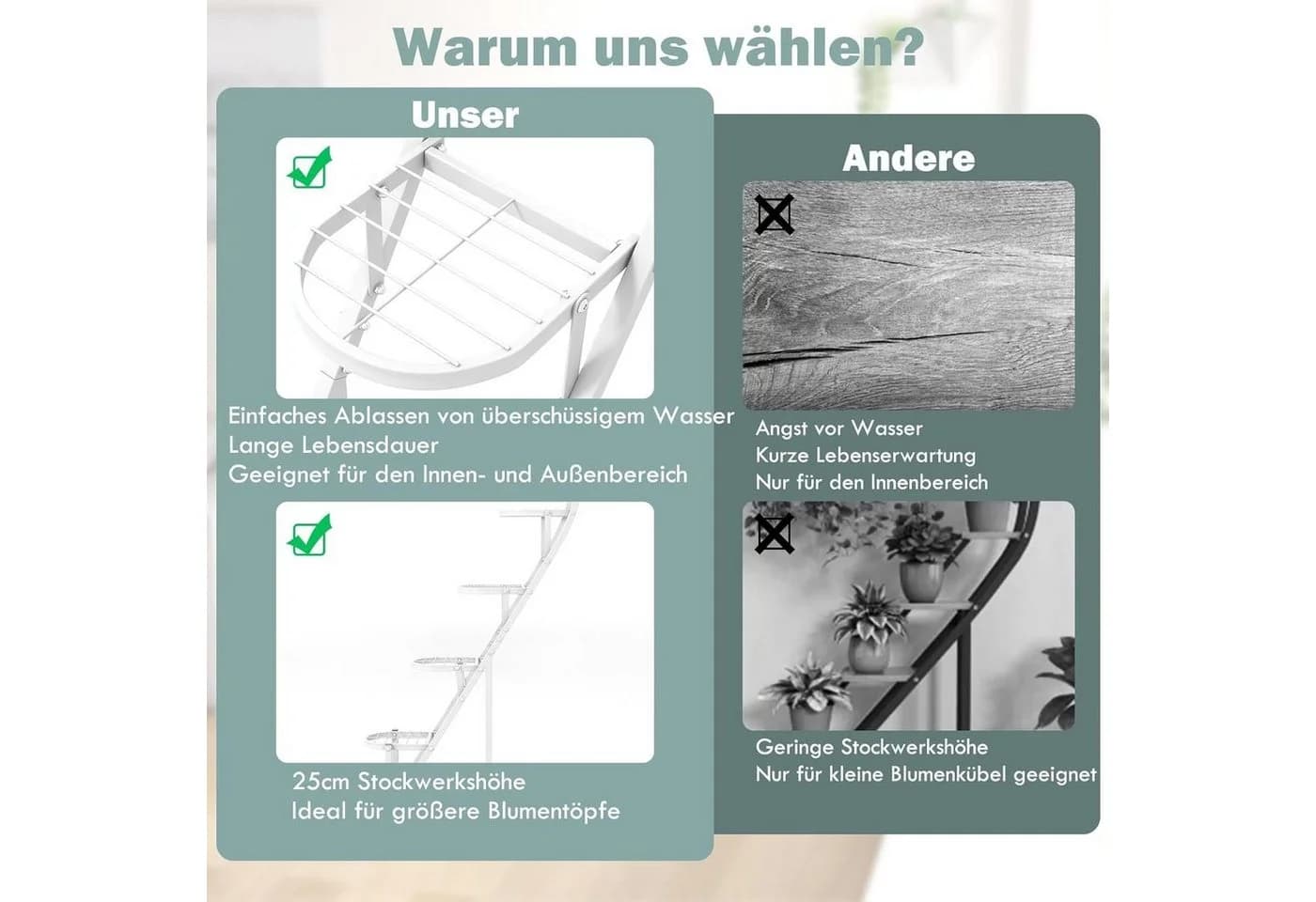 KOMFOTTEU 5-stufiger Metall-Pflanzenständer mit 4 Aufhängehaken - Bild 5