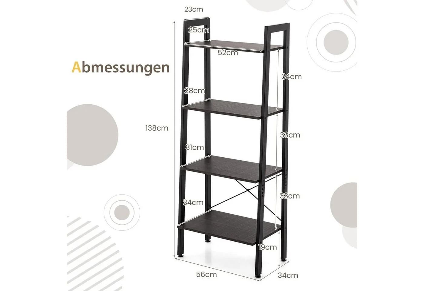 KOMFOTTEU Bücherregal Leiterregal 4 Ebenen Dunkelbraun - Bild 3