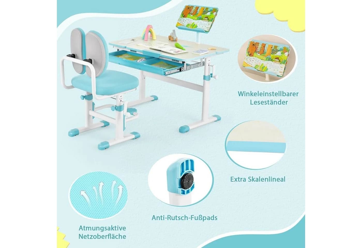 Ergonomischer Verstellbarer Kinderschreibtisch aus Holz und Metall - Bild 3