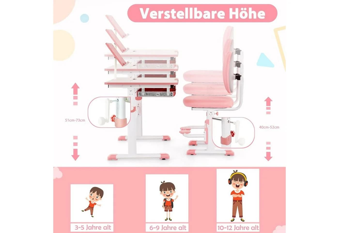 KOMFOTTEU Kinderschreibtisch mit verstellbarer Tischplatte & Bücherständer - Bild 5