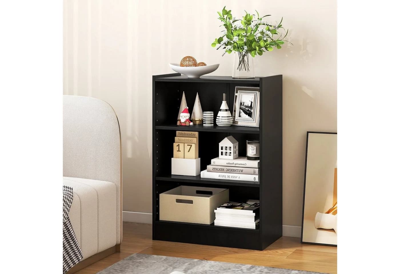 COSTWAY Bücherregal 3 Fächer Schwarz