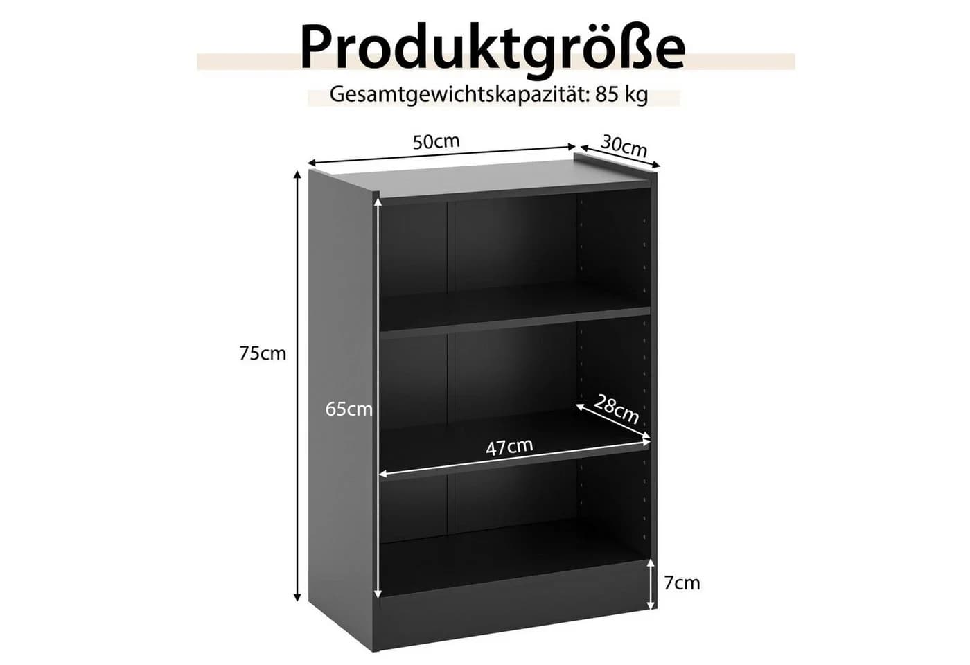 COSTWAY Bücherregal 3 Fächer Schwarz - Bild 3