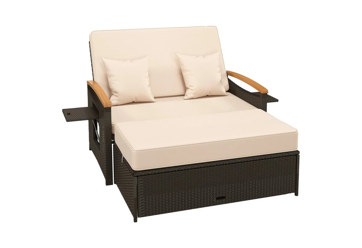 COSTWAY Rattan Loungebett 2-Personen mit verstellbarer Rückenlehne - Bild 2