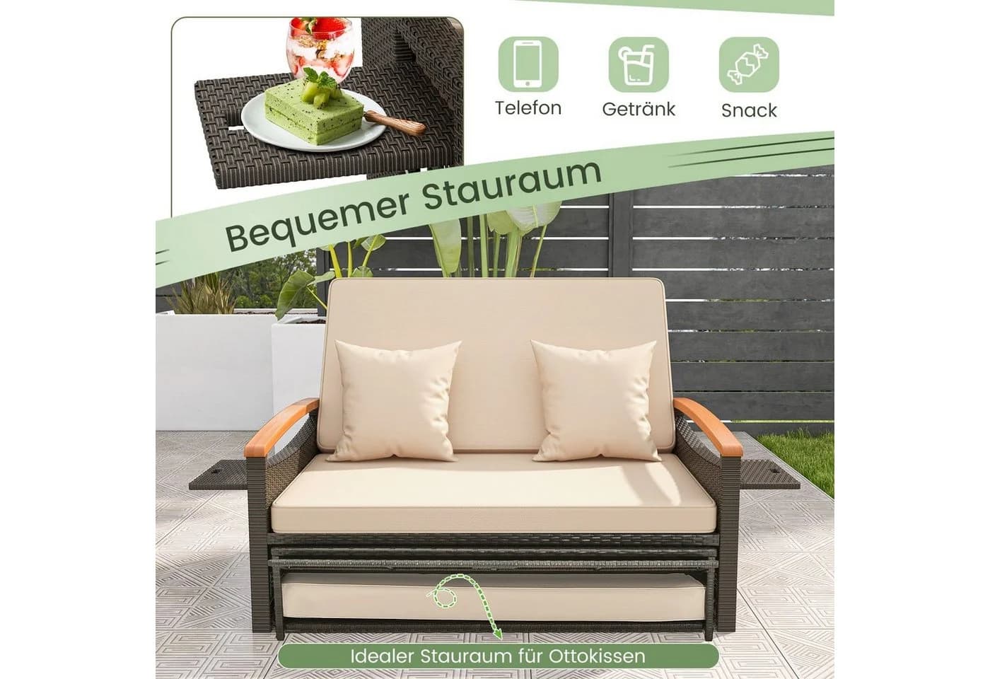 COSTWAY Rattan Loungebett 2-Personen mit verstellbarer Rückenlehne - Bild 5