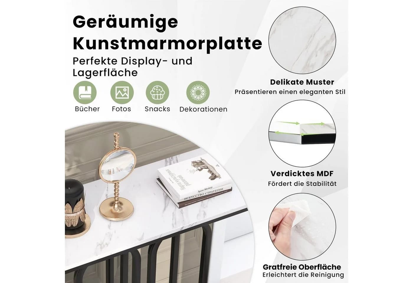 COSTWAY Konsolentisch Schwarz Marmoroptik Metall 100x30x80cm - Bild 3