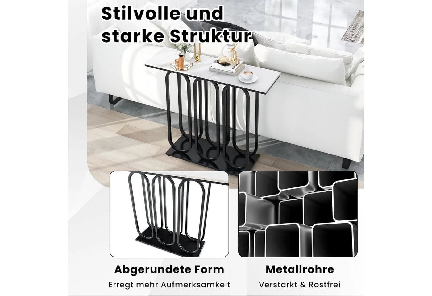 COSTWAY Konsolentisch Schwarz Marmoroptik Metall 100x30x80cm - Bild 4