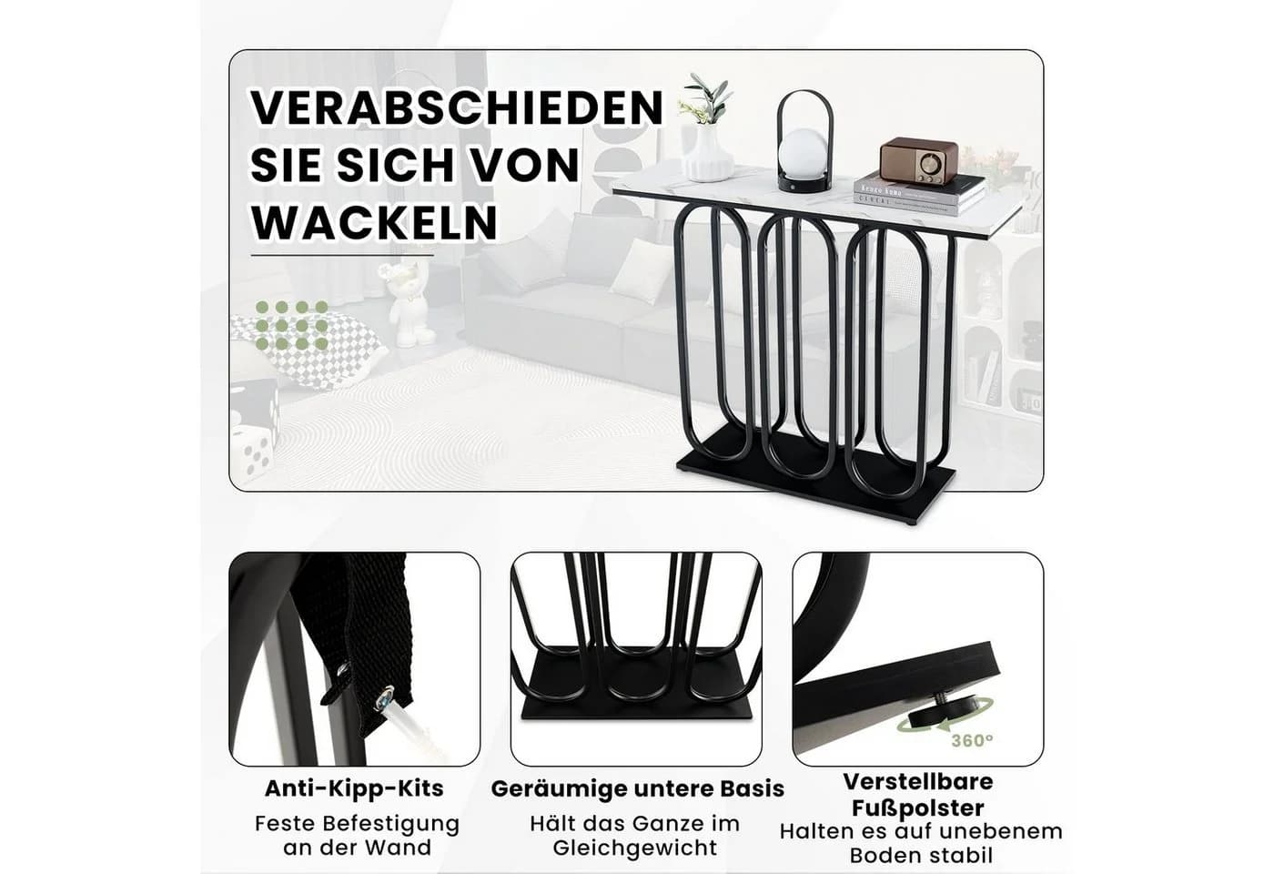 COSTWAY Konsolentisch Schwarz Marmoroptik Metall 100x30x80cm - Bild 5