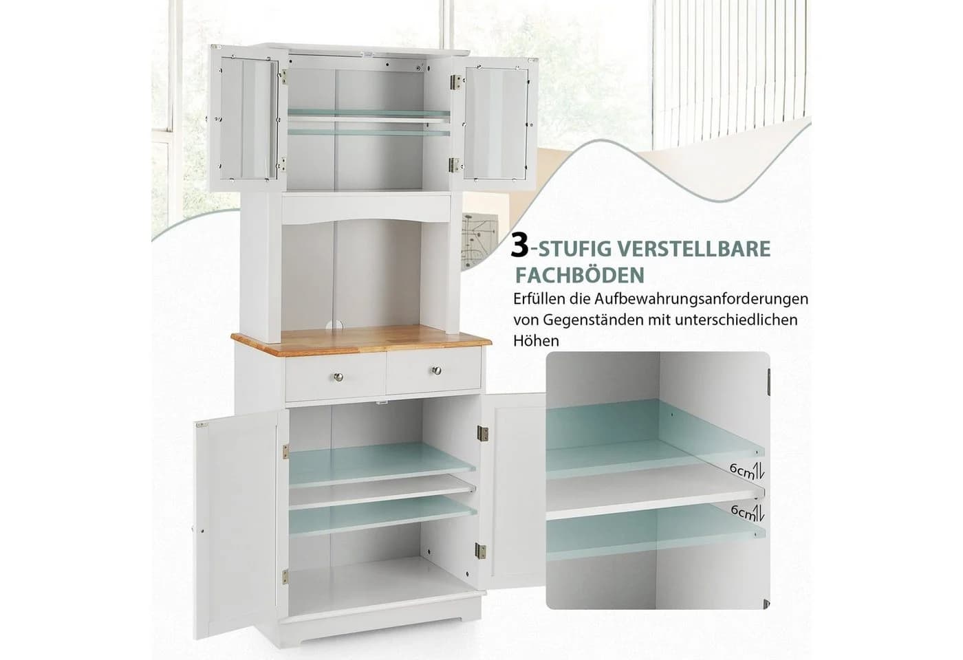 COSTWAY Küchenbuffet Hochschrank mit Schubladen, weiß, 170cm - Bild 4