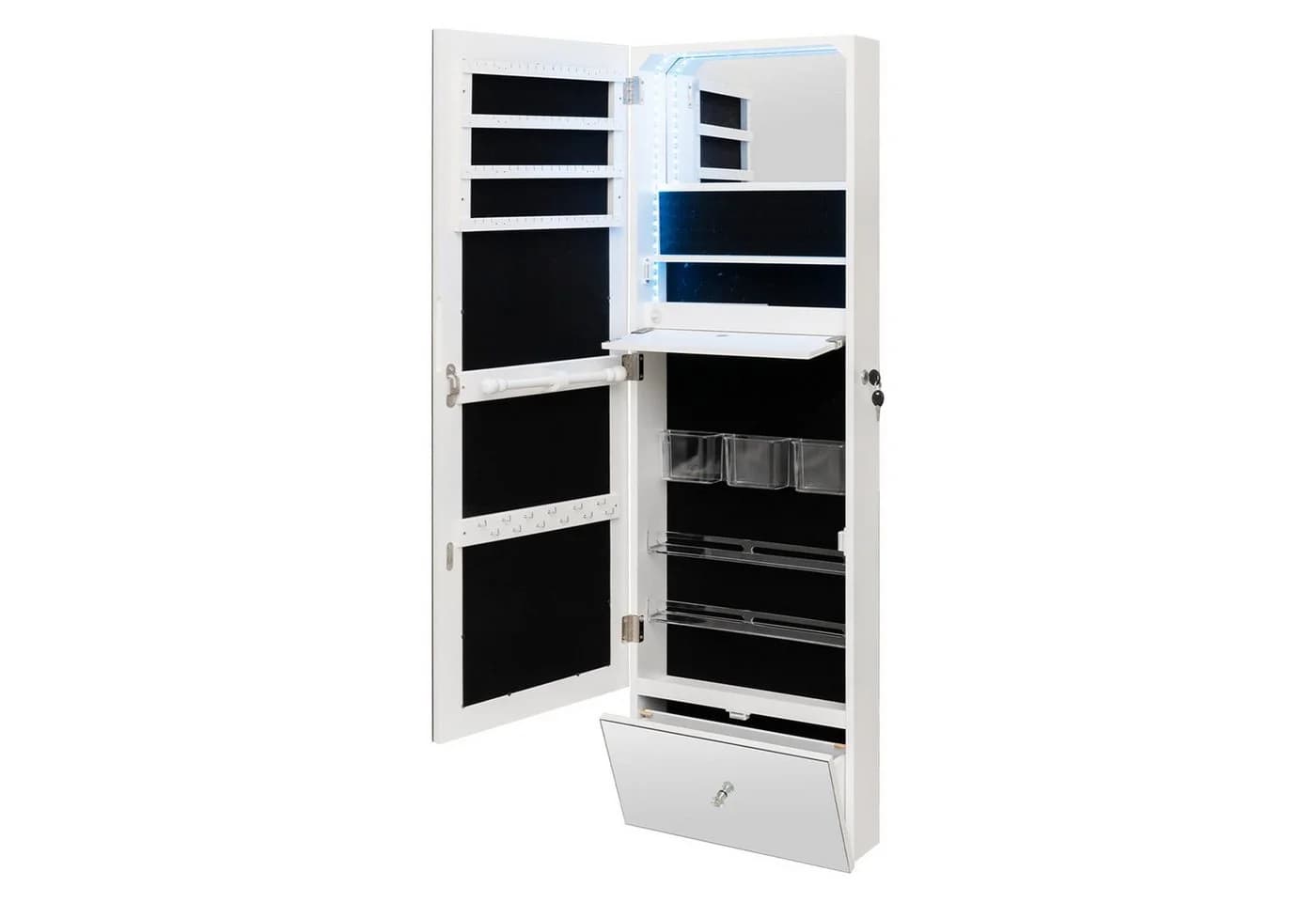 COSTWAY Schmuckschrank mit Spiegel LED & abschließbarer Tür hängend Weiß - Bild 2