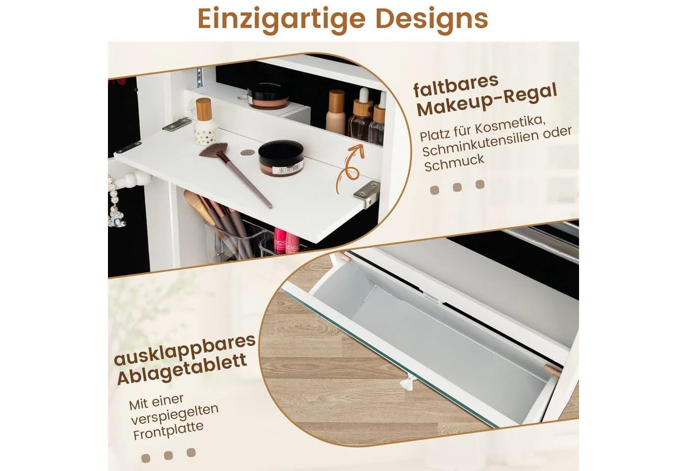 COSTWAY Schmuckschrank mit Spiegel LED & abschließbarer Tür hängend Weiß - Bild 4