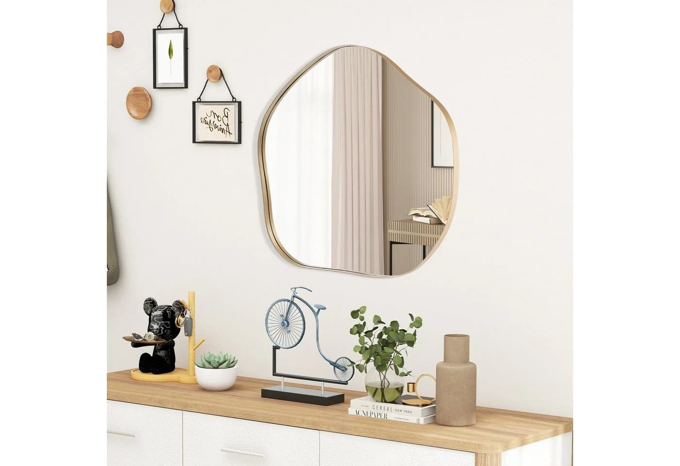 COSTWAY Wandspiegel Asymmetrisch Schwarz/Gold HD-Reflexion