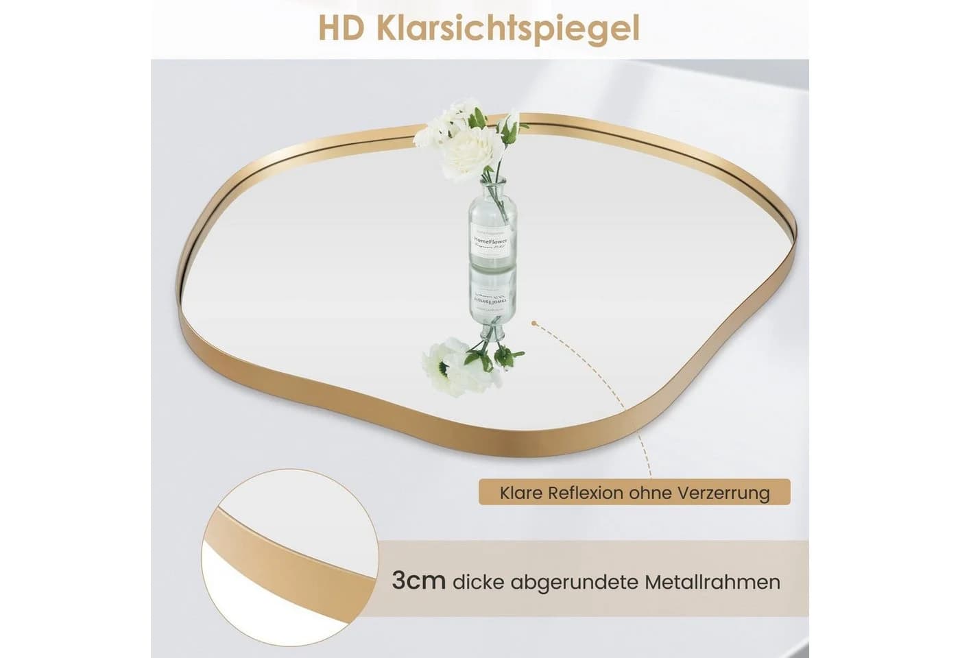COSTWAY Wandspiegel Asymmetrisch Schwarz/Gold HD-Reflexion - Bild 4