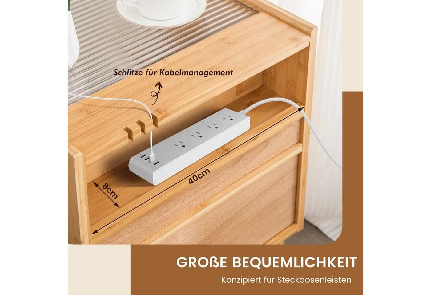 COSTWAY Nachttisch Rattan Beistelltisch mit Glastischplatte