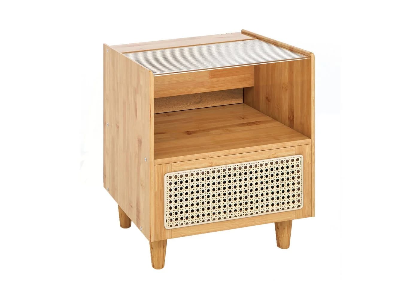 COSTWAY Nachttisch Rattan Beistelltisch mit Glastischplatte - Bild 2