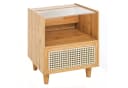 COSTWAY Nachttisch 2er-Set Rattan mit Glastischplatte Bambus Bild 2