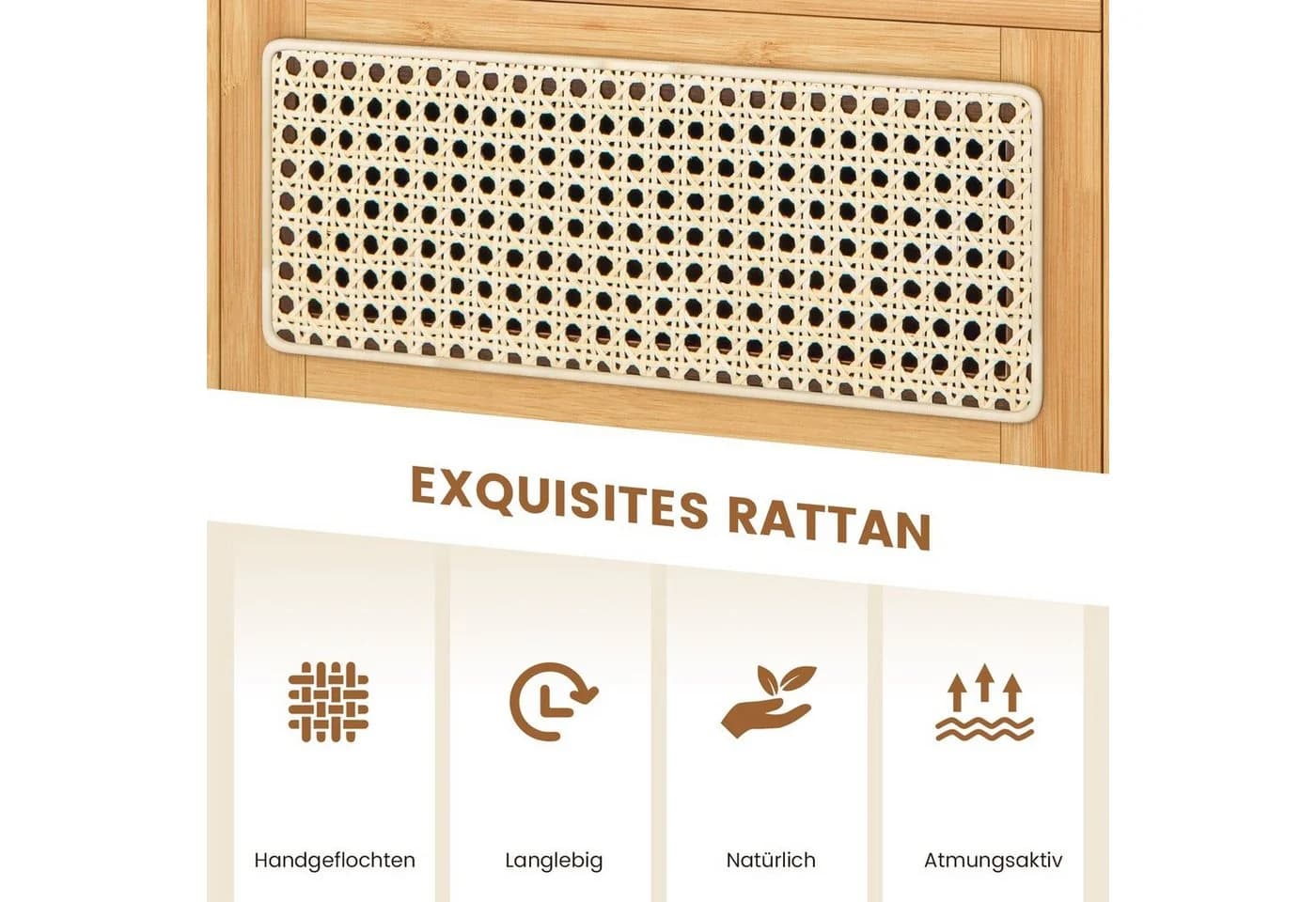 COSTWAY Nachttisch 2er-Set Rattan mit Glastischplatte Bambus - Bild 4