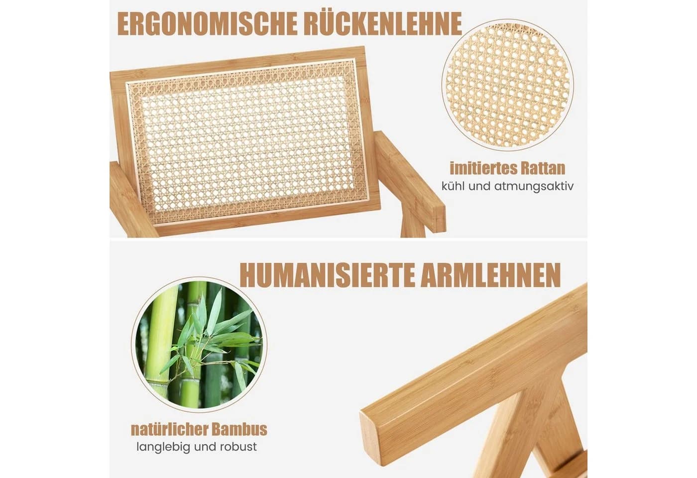 COSTWAY Esszimmerstuhl 2 St. Bambus & Rattan 130kg - Bild 3