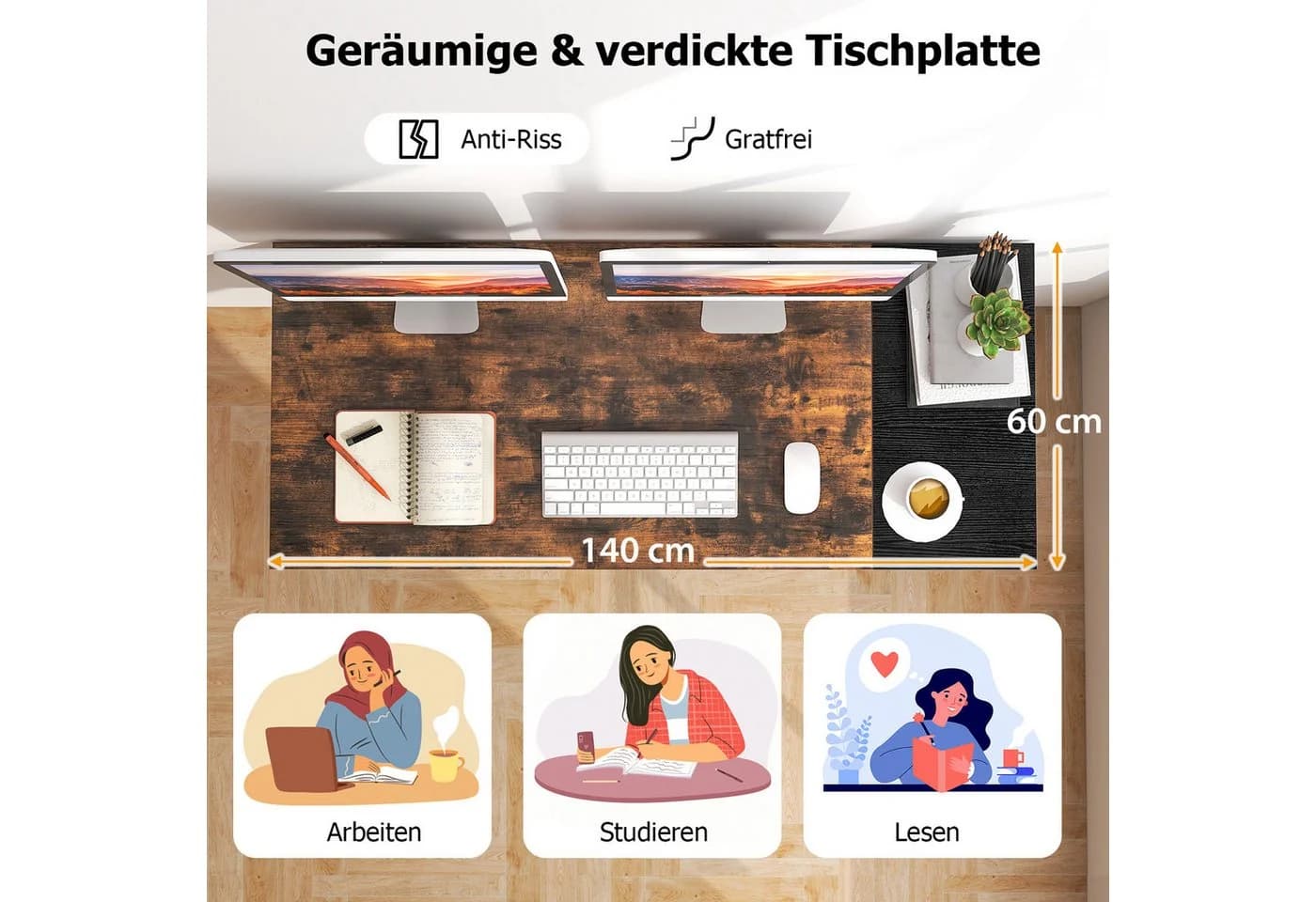 KOMFOTTEU Computertisch mit Kopfhörerhaken, Regal & 2 Schubladen - Bild 3