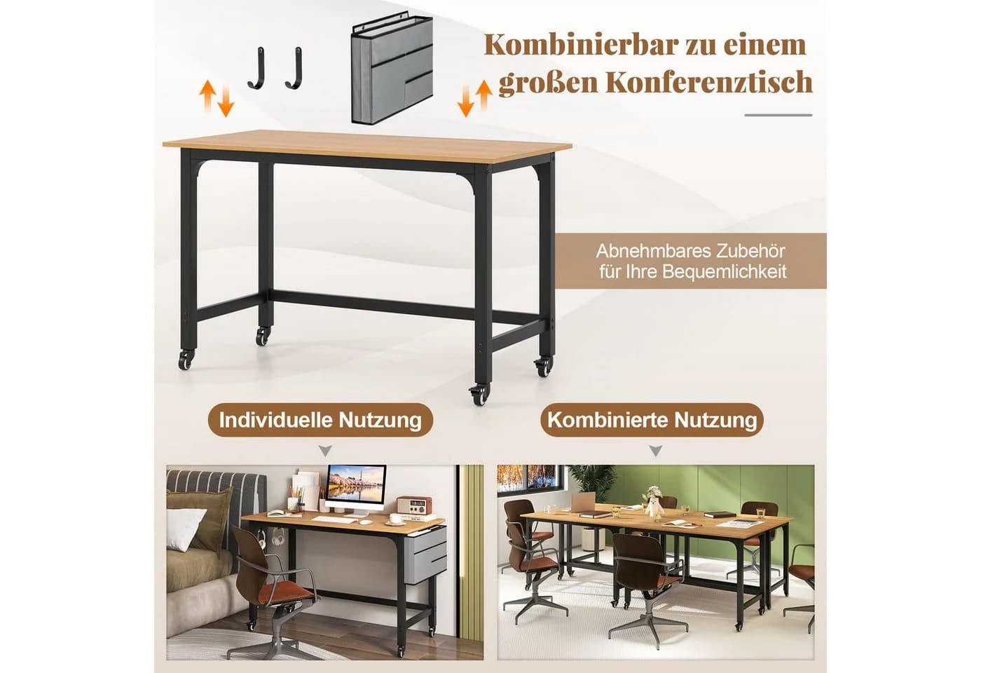 COSTWAY Schreibtisch 120 cm mit Rollen bis 95 kg - Bild 3