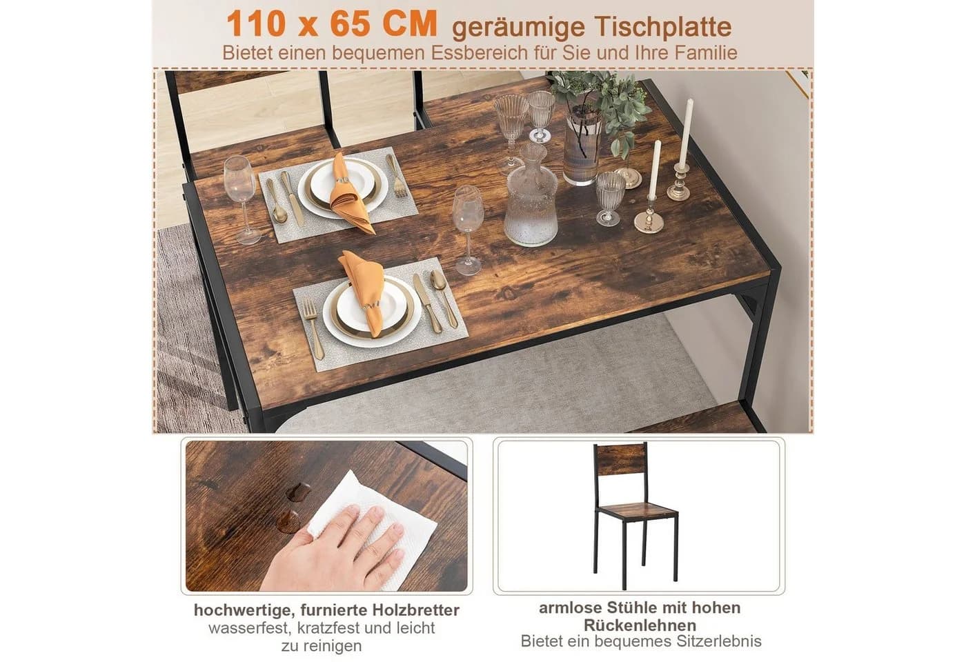 COSTWAY Essgruppe 4-tlg. mit Regal Rustikales Braun Metall - Bild 4