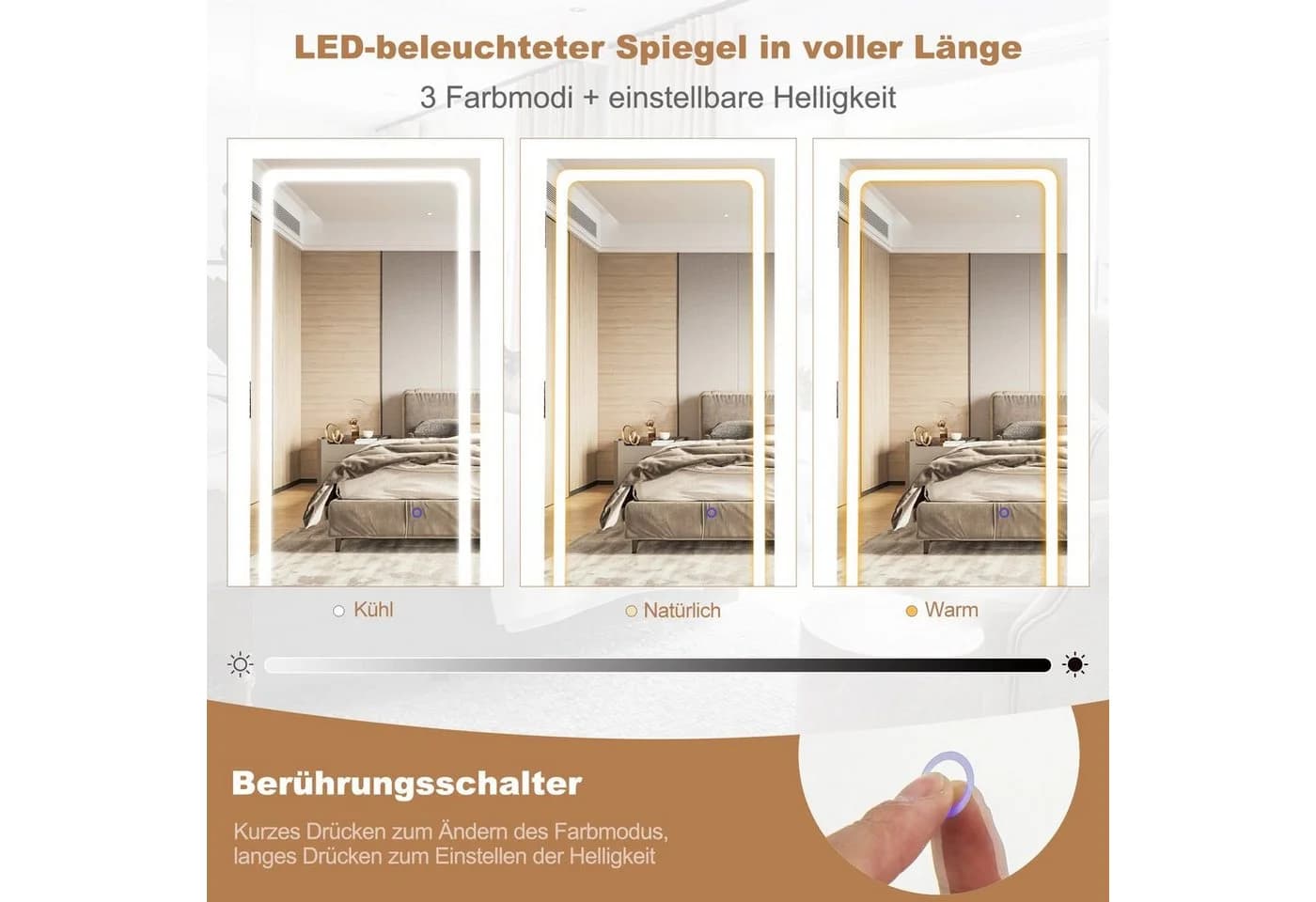 COSTWAY Schmuckschrank mit LED-Beleuchtung und drehbarem Sockel - Bild 5
