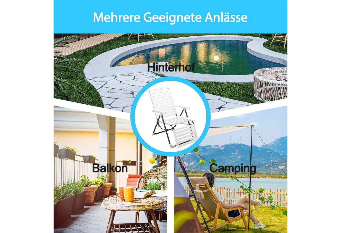 COSTWAY Gartenliege Liegestuhl 2 St. 7-fach verstellbar klappbar weiß - Bild 5